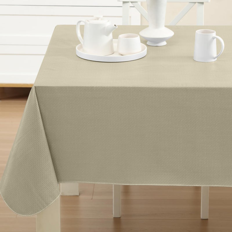 Newbridge Basketweave Vinyl Flannel Backed Tablecloth, 52 x 52 Inch Square, Natural, Basket Weave Textured Indoor Outdoor Waterproof Table Cover for Patio, Kitchen, Dining - Image 1